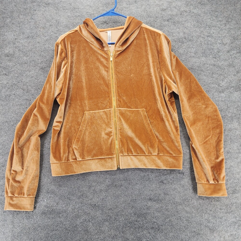 Fabletics Hoodie Womens Large Full Zip Gold Velvet Cropped